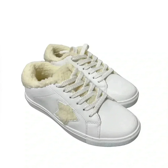 Portland Sherpa Star Sneakers Size 8, White with Cream Sherpa, New Without Box - Picture 4 of 5